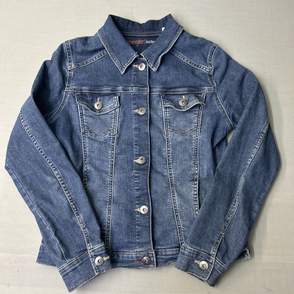 Wrangler Authentics Womens Denim Jean Jacket Medium Blue Biker Classic
